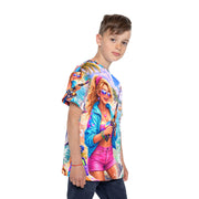 90s Fishing Babe - Kids & Youth Performance Jersey - Playing Hooki
