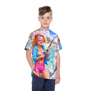 90s Fishing Babe - Kids & Youth Performance Jersey - Playing Hooki
