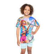 90s Fishing Babe - Kids & Youth Performance Jersey - Playing Hooki