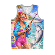 90s Fishing Babe - Mesh Tank Jersey - Playing Hooki