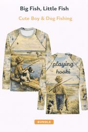 Big Fish, Little Fish - Cute Boy & Dog Fishing - 2 x Rashies - Playing Hooki