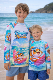 Big Fish, Little Fish - Kawaii Clown Fish Surfing - 2 x Rashies - Playing Hooki