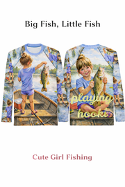 Cute Fishing Girl - Big & Little Rashie UV Protection Bundle - Playing Hooki