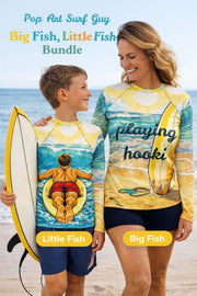 Pop Art Surf Guy - Big & Little Rashie UV Protection Bundle - Playing Hooki