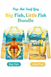 Pop Art Surf Guy - Big & Little Rashie UV Protection Bundle - Playing Hooki