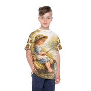 Vintage Child Fishing - Kids & Youth Performance Jersey - Playing Hooki